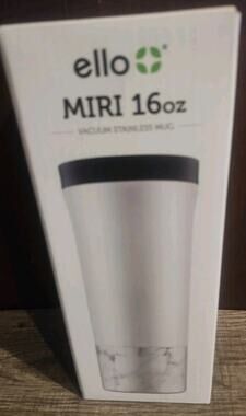 Ello Miri 16oz Vacuum Insulated Stainless Steel Travel Mug Leak Proof White Gray